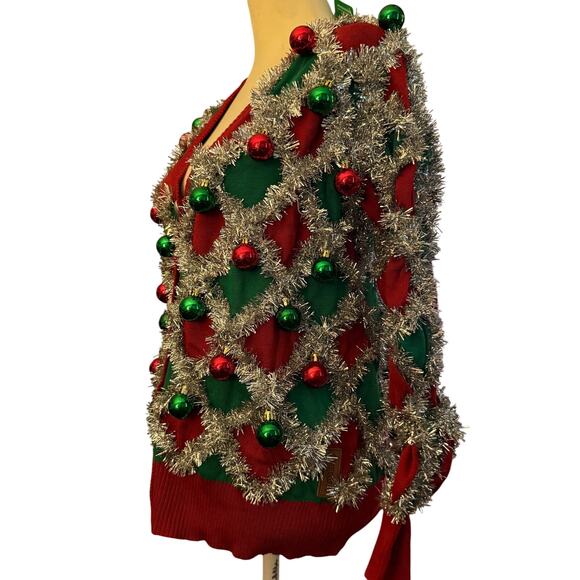 Tipsy Elves Women's Tacky Tinsel Ugly Christmas Sweater Cardigan, Size XL, NWT - Picture 2 of 7